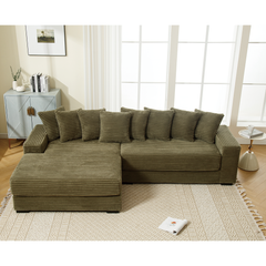 [NEW ARRIVED] [VIDEO PROVIDED] Oversized Two-Piece Couches, L Shaped Sofa, Corduroy, Left Chaise Daybed,with Armrests,Eight Throw Pillows,Corner Sofa,Easy To Assemble, Green