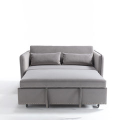 3 in 1 Convertible Sleeper Futon Sofa Bed, 55' Velvet Small Loveseat Lounge Couches with 2 Pillows, Reclining Backrest,Side Pockets for Living Room, Pull-Out Couch