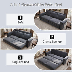93.7 ' King Pull Out Sofa Bed, Chesterfield Sofa, 3-in-1 Velvet Convertible Sleeper Sofa with Nailhead Trim & Rolled Arm, Multi-Functional Sofa Bed for Living Room, Bedroom, Apartment, Office