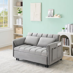52 'grey modern velvet sofa, sofa pullout bed, small love seat casual sofa with back, pillow, pockets, living room furniture, 3 in 1 convertible sleep sofa bed.