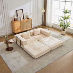 Compression Sofa,Convertible Floor Sofa Bed with Fixed-Shape Frame, Loveseats Boneless Modular Sectional Sofa,No Assembly Required,Chenille fabric,for Living Room Bedroom,Beige