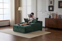 Oversized Chaise Lounge Chair Cozy Cloud Couch, Modern Plush Corduroy Upholstered Sleeper Sofa Daybed with 3 Throw Pillows and Wide Armrest for Living Room, No Assembly Required,Green