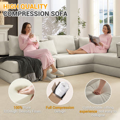 Oversized Upholstered Sectional Sofa Couch Set, Modular 118.2 ' L Shaped Floor Living Room Sofa Set With 6 Pillows, DIY Combination Sofa Couch for living rooms, apartments,bedrooms, Light Grey