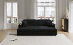 Oversized Loveseat Chaise Lounge Sectional Sofa Bed with USB Ports, Cup Holders, and Pillows, Black Corduroy
