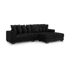 Corduroy Tufted Upholstered Sleeper Sectional Sofa, L-Shaped Modular Convertible Sofa , Can freely change the position of the footrests-Black(Assembly is required)
