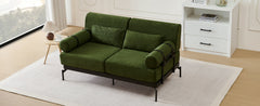 Modern Loveseat Sofa 2-Seater with USB Ports, Cylindrical Armrests, Green Chenille, 59 Inch