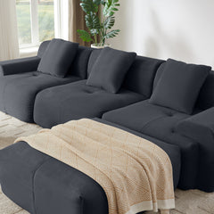 Modern L-Shaped Modular Sectional Sofa with Corduroy Upholstery in Dark Gray, Oversized 3-Seater Couch with Deep Seat and Movable Ottoman – No Assembly Required