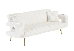 74.01 inch straight corduroy sofa bed with pillows, adjustable in three levels, designed in a minimalist style, suitable for use in living rooms and study rooms.White