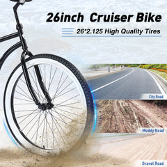 Single Speed Bicycles 26'Inch,Steel Frame, Wide Wheels for Stability, Rear Coaster Brakes,Multiple Colors Men's Beach Cruiser Bike