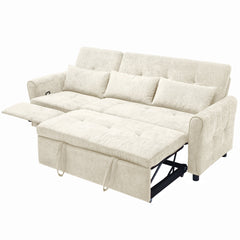 Beige 2-in-1 82' Three-seater Sofa with Pull-out Bed and Reversible Recliner, Chenille Upholstery