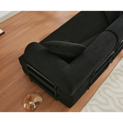 [NEW ARRIVED] [VIDEO PROVIDED] 78.5' Folding Convertible Out Sleeper Sofa Bed,4-in-1 DIY Combination Convertible Sofa,3 seat, Folding  Sofa, King Size , Bedroom,Apartment,Corduroy,Black