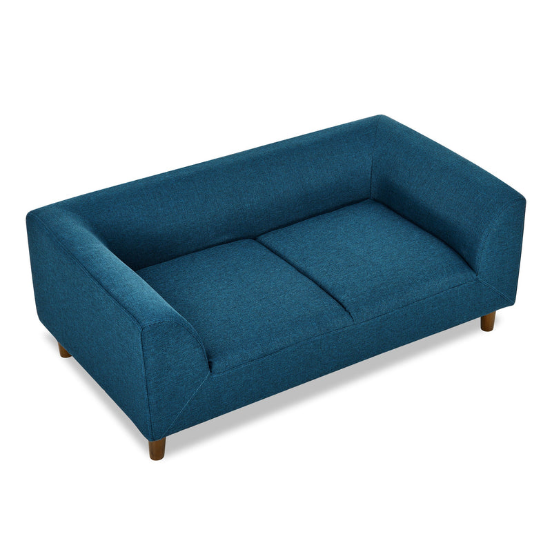 Modern Rectangular Pet Sofa with Backrest and Armrests for Small and Medium Dogs, Soft Cushion - Blue Linen