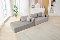 Compression Sectional Couch with Comfy Chaise, Boneless L Shape Sofa with Deep Seat, Minimalist Modular Couches Sleeper for Living Room Bedroom Apartment Lounge,corduroy,Grey