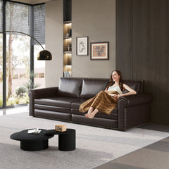 93.7 ' Pull Out Sofa Bed, 3-in-1 Faux Leather Convertible Sleeper Sofa with Nailhead Trim & Rolled Arm,Multi-Functional Sofa Bed for Living Room,Bedroom,Apartment,Office
