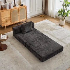 Compression Sofa,Convertible Floor Sofa Bed with Fixed-Shape Frame,Single Seater Boneless Modular Sectional Sofa,No Assembly Required,Chenille fabric,for Living Room Bedroom,Black