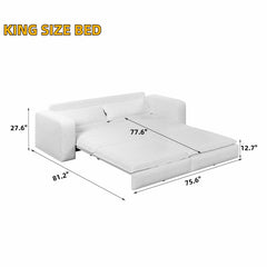 93' King Size Sleeper Sofa Bed, Pull Out Sofa Bed, 3 in 1 Convertible Sleeper Sofa, Chaise Lounge,3 Seat Teddy Couch with 2 Lumbar Pillows for Living Room, Apartment, Office, Studies,Blue