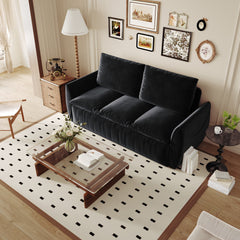 70.9' Pull Out Sofa Bed, 3-Seat Convertible Sleeper Sofa with 2-in-1 Pillow and Blanket Set,Multi-Functional Velvet Loveseat Bed,Black