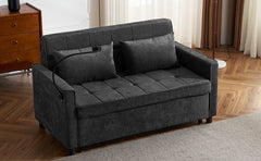 Contemporary 56.9' Loveseat Sofa Bed Sleeper with Reversible Backrest, Side Pockets, USB Ports, Phone Holder, Black Chenille