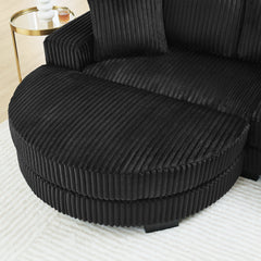 Corduroy Tufted Upholstered Sleeper Sectional Sofa, L-Shaped Modular Convertible Sofa , The arc-shaped footstool can be placed freely on the left and right-Black