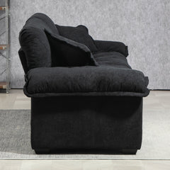 84' Chenille Sofa Small Sofa Loveseat Deep Seat Sofa Couch with 2 Throw Pillows & Memory Foam for Living Room Apartment Office Lounge-Black