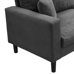 Modern Upholstered 74' High Resilience Three Seater Sofa, Dark Gray Corduroy with Wooden Frame