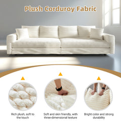 104.3 ' Plush Corduroy 4-Seat Sofa, Modern Comfy Upholstered Sofa Cloud Couch, Deep Seat Couches with Soft Pillows and 2 Ottomans, Convertible Sofa Lounge Chair, for Living Room,Apartment,Office,Beige