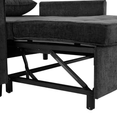 Contemporary 56.9' Loveseat Sofa Bed Sleeper with Reversible Backrest, Side Pockets, USB Ports, Phone Holder, Black Chenille