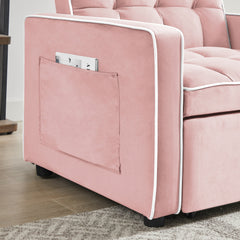 Modern Velvet Three-in-One Sofa Bed Chair with Adjustable Backrest in Pink