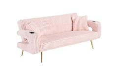 74.01 inch straight corduroy sofa bed with pillows, adjustable in three levels, designed in a minimalist style, suitable for use in living rooms and study rooms.Pink