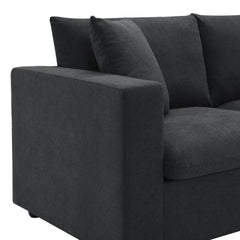 Modern Sectional Sofa with Convertible Ottoman and 2 Free Pillows, L-shaped 4-Seat Polyester Fabric Couch Set, Black