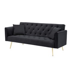 71-inch foldable double sofa, with American retro style, made of black velvet material, suitable for small living rooms, bedrooms and offices.