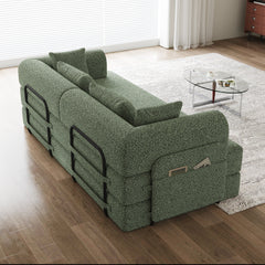 78.7-Inch Convertible Sleeper Sofa Bed with Cylindrical Pillow, Chenille Folding Mattress Couch with ,Folding Sofa Bed with Side Pocket, Floor Sofa Lounge Couch for Living Room Bedroom Lounge Studio