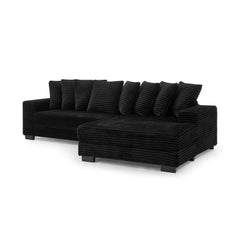 Corduroy Tufted Upholstered Sleeper Sectional Sofa, L-Shaped Modular Convertible Sofa , Can freely change the position of the footrests-Black(Assembly is required)