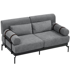 Modern Loveseat Sofa 59' Sofa Couch 2-Seater with USB Ports, Unique Cylindrical Armrests, Grey Chenille