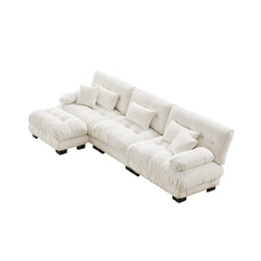Luxury Modular Sectional Sofa Couch,Oversized L Shaped Cloud Couch for Living Room,Deep Seat Sofa Couch with Convertible Ottoman,Chenille White