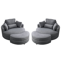[Video] Welike Swivel Accent Barrel Modern Dark Grey Sofa Lounge Club Big Round Chair with Storage Ottoman Linen Fabric for Living Room Hotel with Pillows,2PCS.
