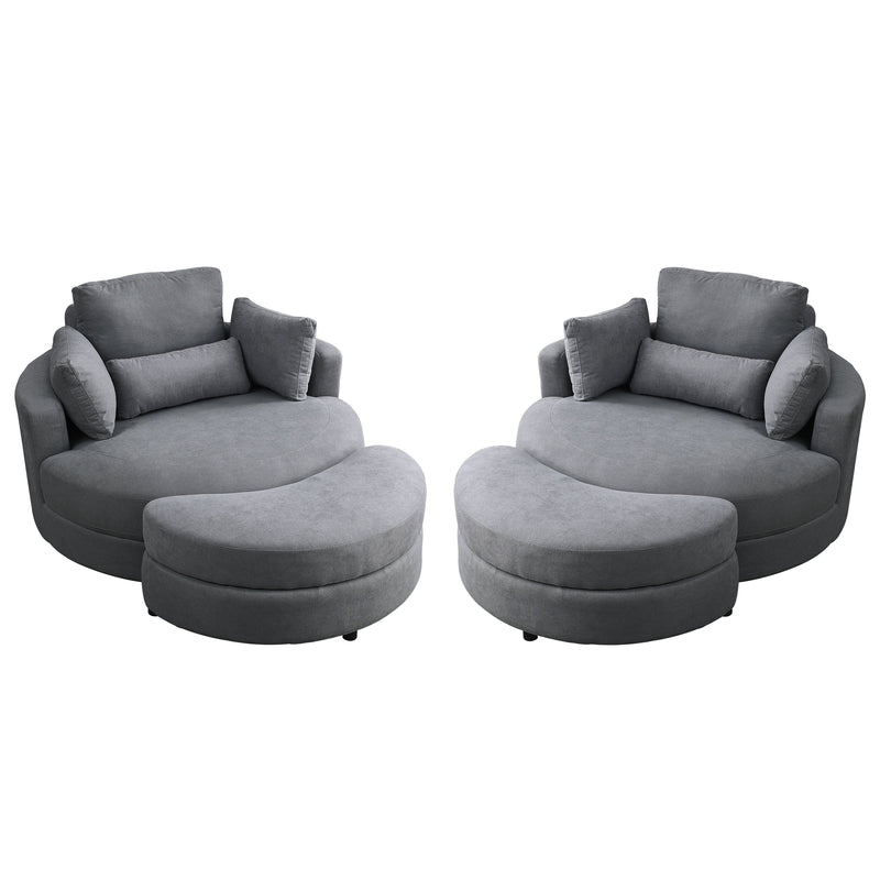 [Video] Welike Swivel Accent Barrel Modern Dark Grey Sofa Lounge Club Big Round Chair with Storage Ottoman Linen Fabric for Living Room Hotel with Pillows,2PCS.