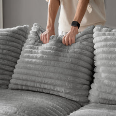 102.4 ' Plush Corduroy 4-Seat Sofa,Modern Comfy Upholstered Sofa Cloud Couch,Deep Seat Couches with Soft Pillows,Convertible Deep Seat Sofa Lounge Chair for Living Room Bedroom,Apartment,Office,Grey