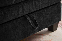 51' Oversize Chaise Lounge Chair with Ottoman and Storage  Upholstered Soft Chenille Black