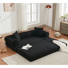[NEW ARRIVED] [VIDEO PROVIDED] 78.5' Folding Convertible Out Sleeper Sofa Bed,4-in-1 DIY Combination Convertible Sofa,3 seat, Folding  Sofa, King Size , Bedroom,Apartment,Corduroy,Black