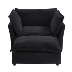 Modern Armchair Sofa 47' Cozy Upholstered Sofa Chair with Movable Ottoman, Black Chenille, Wide Seat & Curved Armrests