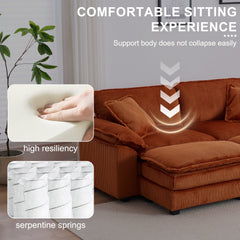 Corduroy 2-seats sofa With 2 back pillows,2 toss pillows and two ottoman,Comfy Sofa- Deep Seat Couch for Living Room,Orange