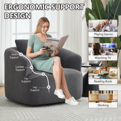 360° Swivel Round Upholstered Comfy Chair With One Soft Pillow, Teddy Fleece High-Resilience Sponge Single Sofa, No Assembly for Living Room, Bedroom, Apartment, Dark Grey.