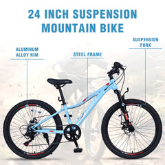 Mountain Bike for Girls and Boys Mountain 24 inch shimano 6-Speed bike
