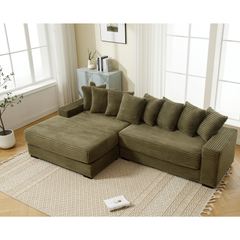 [NEW ARRIVED] [VIDEO PROVIDED] Oversized Two-Piece Couches, L Shaped Sofa, Corduroy, Left Chaise Daybed,with Armrests,Eight Throw Pillows,Corner Sofa,Easy To Assemble, Green