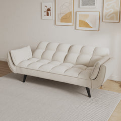 57 Inch Beige Velvet Sofa with Two Armrests and Cushioned Seat for Small Spaces