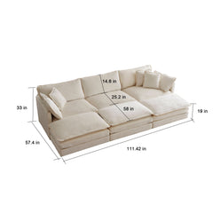 Comfortable Deep Seat Reversible Modular 6 Seater Sectional Super Soft Sofa U Shaped Sectional Couch with 3 Ottomans, 3 Toss Pillows and 2 Arm Pillows , Beige Chenille
