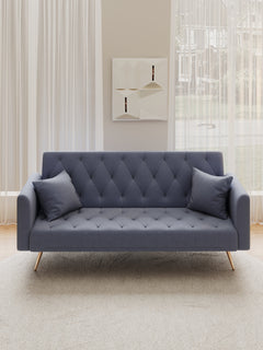71-inch convertible love seat sofa, American vintage grey velvet material, suitable for small living room, bedroom, office