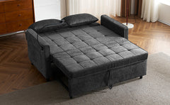 Contemporary 56.9' Loveseat Sofa Bed Sleeper with Reversible Backrest, Side Pockets, USB Ports, Phone Holder, Black Chenille