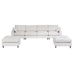 Modern corduroy modular section sofa, U-shaped convertible L-shaped sofa set with pillow, oversized sectional sofa with footstool, suitable for living room, attic, apartment, office - white 6 seat